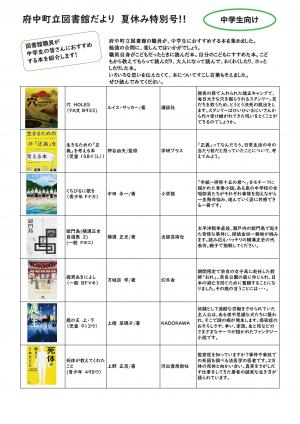 図書館だより　夏休み特別号　中学生向け