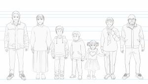 新しい家族が増えた椿町ファミリーのラフ画