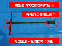 使用する各部分の名称を表示した消火栓開閉器の写真